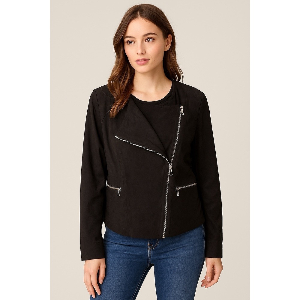 Relativity Women's Black Moto‎ Jacket Zipper Pocket Small Rock Chic